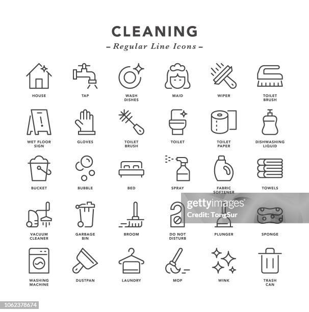 bildbanksillustrationer, clip art samt tecknat material och ikoner med rengöring - vanlig linje ikoner - cleaning