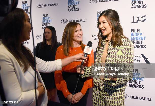 Actors Molly Shannon and Gemma Chan attend the 2019 Film Independent Spirit Awards Nomination Press Conference at W Hollywood on November 16, 2018 in...