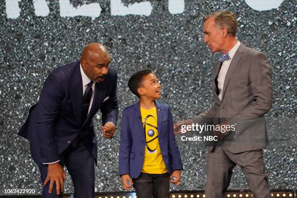 Give Us S'mores" Episode 309 -- Pictured: Steve Harvey, Romanieo, Bill Nye --