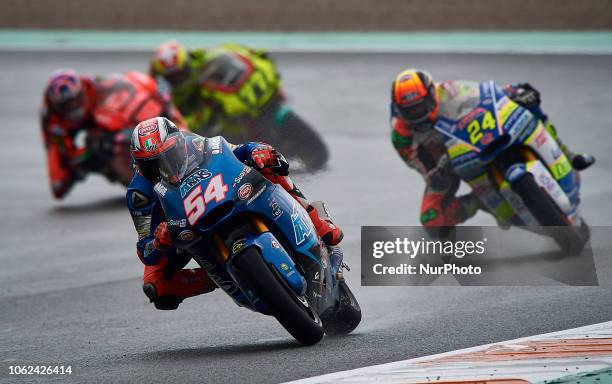 Mattia Pasini of Italy and Italtrans Racing Team Kalex during the free practice during the Gran Premio Motul de la Comunitat Valenciana of world...