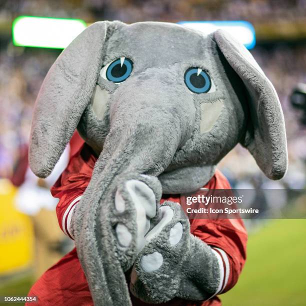 Alabama Crimson Tide mascot "Big Al" entertains the crowd during a game between the LSU Tigers and Alabama Crimson Tide on November 3, 2018 at Tiger...