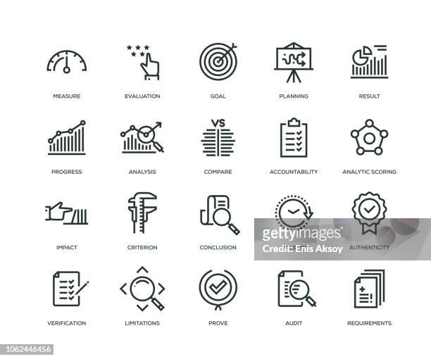 assessment icons - line series - magnifying glass stock illustrations