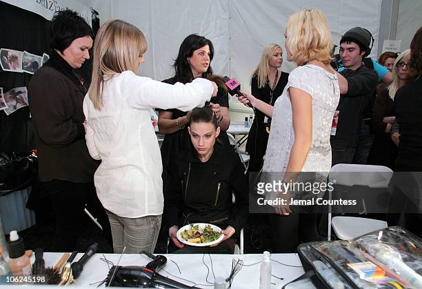 Model backstage at Sass & Bide Fall 2007 during Mercedes-Benz Fashion Week Fall 2007 - Sass & Bide - Backstage at The Promenade, Bryant Park in New...