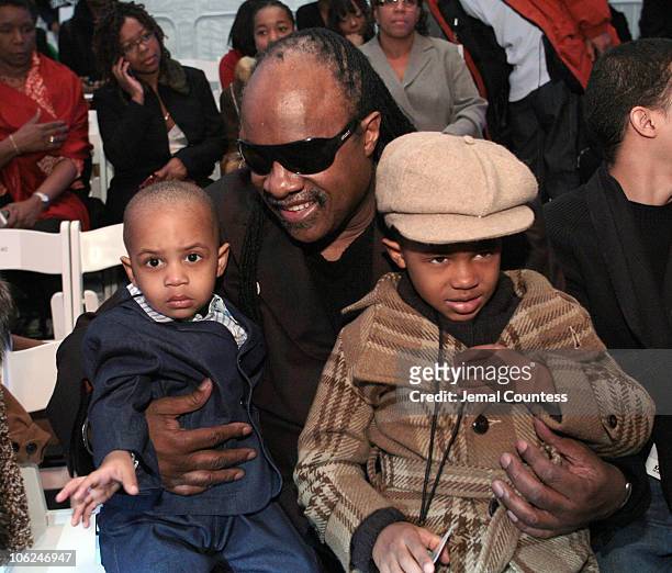 Stevie Wonder during Mercedes-Benz Fashion Week Fall 2007 - Kai Milla - Front Row and Backstage at The Salon, Bryant Park in New York City, New York,...