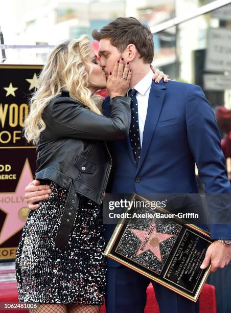 Michael Buble and Luisana Lopilato attend the ceremony honoring Michael Buble with star on the Hollywood Walk of Fame on November 16, 2018 in...