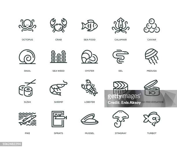 sea food icons - line series - mussel stock illustrations