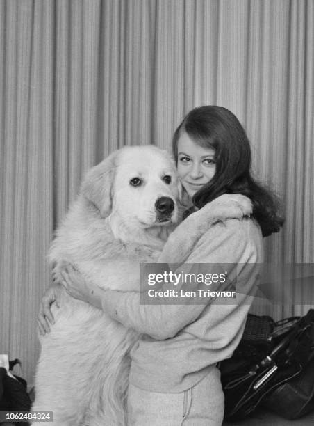 British actress Sarah Miles with her dog, UK, 2nd February 1963.