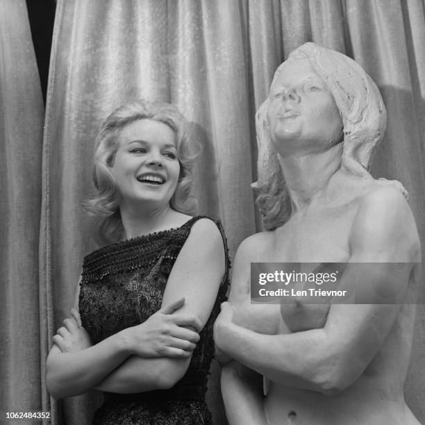 American actress Carroll Baker on the set of television series 'Armchair Theatre', episode 'The Paradise Suite', UK, 7th February 1963.