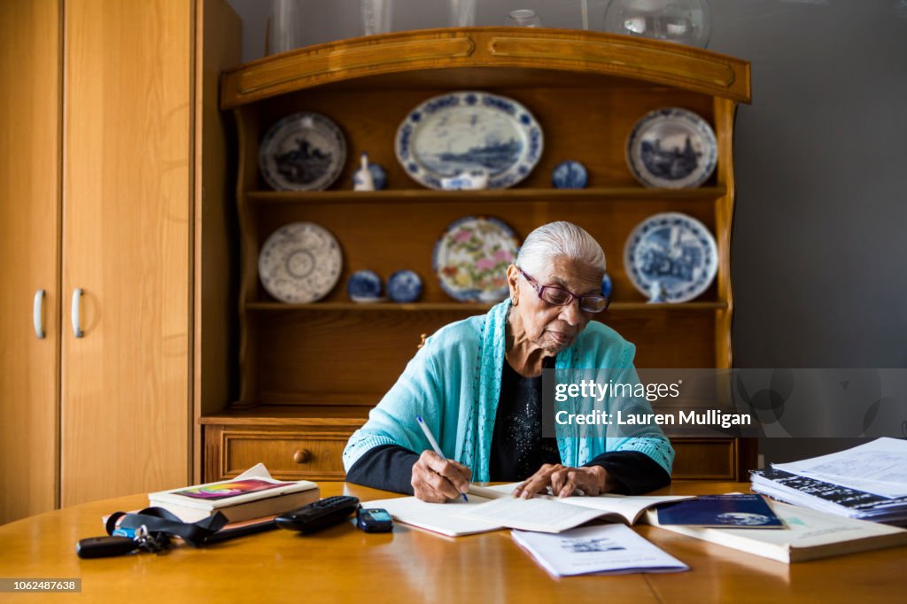 Woman working at home.