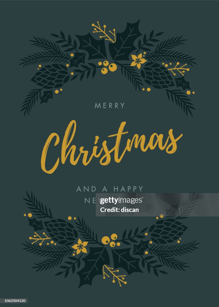 Weihnachtskarte mit Kranz. -Illustration