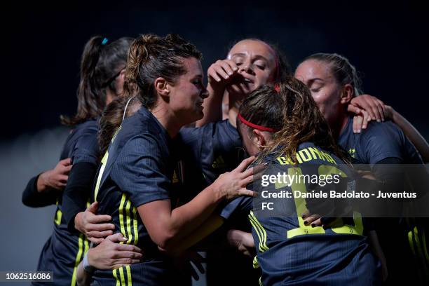 Juventus player Benedetta Glionna celebrates 1-0 goal during the match between Juventus Women and ASD Orobica on October 31, 2018 in Vinovo, Italy.