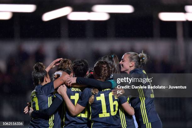 Juventus player Cristiana Girelli celebrates 2-0 goal during the match between Juventus Women and ASD Orobica on October 31, 2018 in Vinovo, Italy.