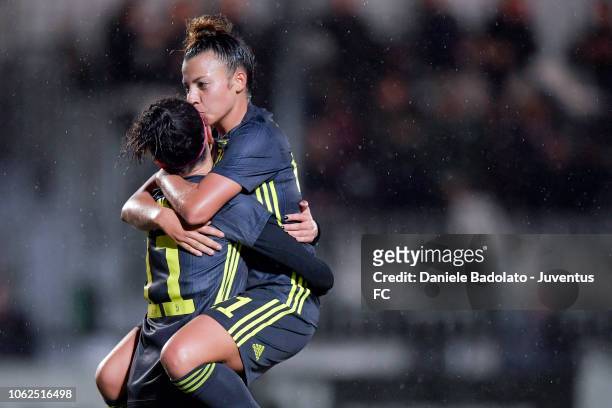 Juventus player Barbara Bonansea celebrates 3-0 goal with Arianna Caruso during the match between Juventus Women and ASD Orobica on October 31, 2018...