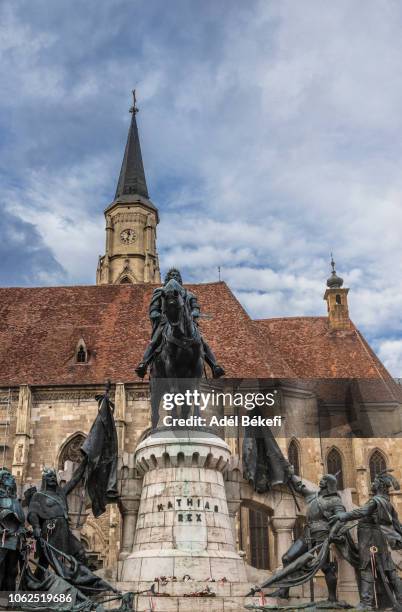 mathias rex statue in cluj napoca - cluj-napoca-romania stock pictures, royalty-free photos & images