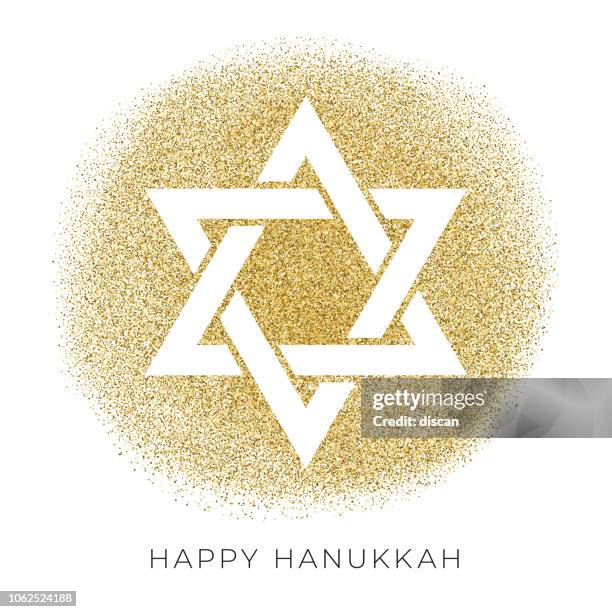 glücklich hannukkah kartenvorlage mit davidstern auf glitzer hintergrund - judenstern stock-grafiken, -clipart, -cartoons und -symbole