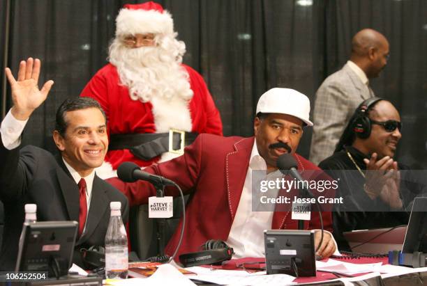 Antonio Villaraigosa, mayor of Los Angeles, Steve Harvey and Stevie Wonder