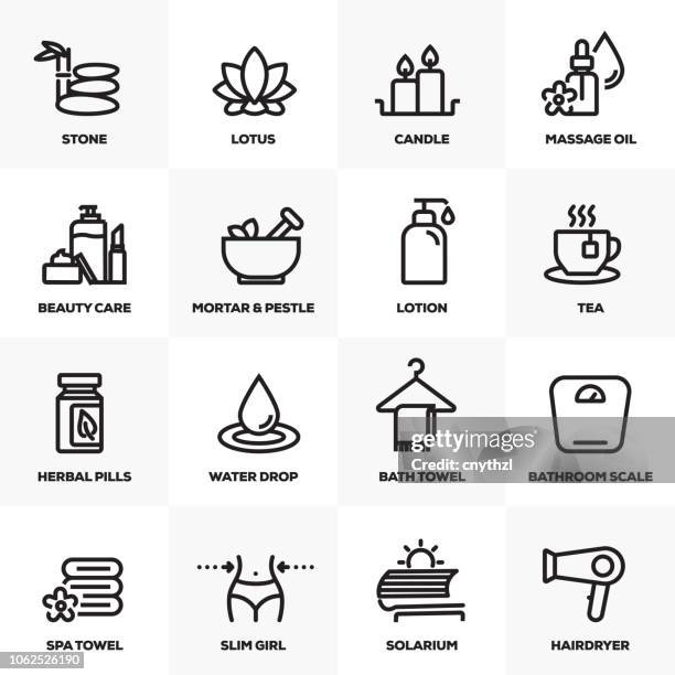 beauty and spa line icons set - moisturiser stock illustrations