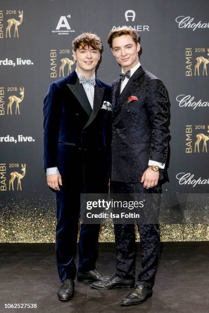 Youtube twins Heiko Lochmann and Roman Lochmann alias 'Die Lochis' attend the 70th Bambi Awards at Stage Theater on November 16, 2018 in Berlin,...