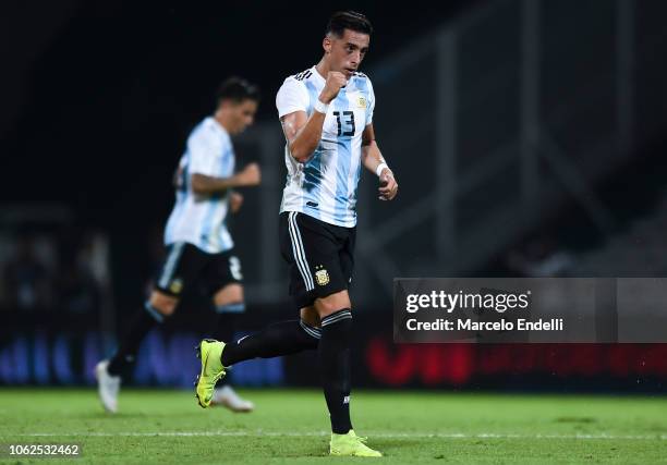 Ramiro Funes Mori of Argentina celebrates after scoring the first goal of his team during a friendly match between Argentina and Mexico at Mario...