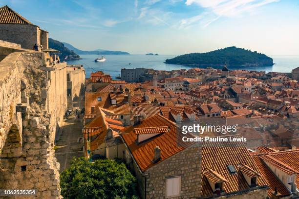 dubrovnik wall, town , harbour and lokrum - dubrovnik old town stock pictures, royalty-free photos & images
