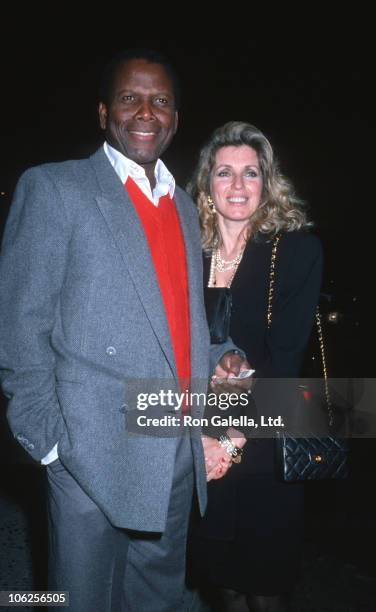 Sidney Poitier and Joanna Shimkus during Sidney Poitier and Joanna Shimkus Sighting at Spago - January 13, 1989 at Spago in Hollywood, California,...