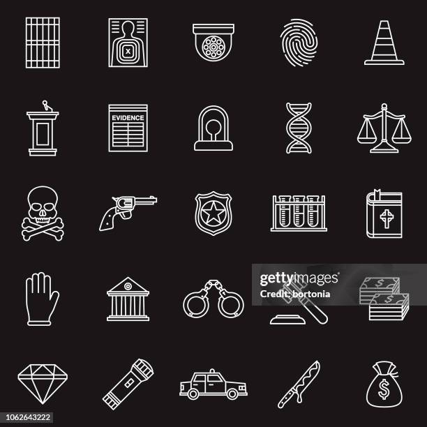 crime & punishment thin line outline icon set - surgical glove icon stock illustrations