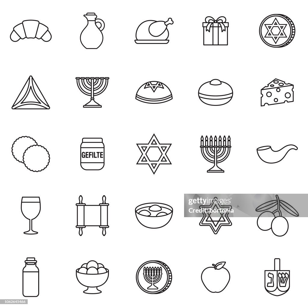 Chanukka-dünne Linie-Gliederung-Icon-Set
