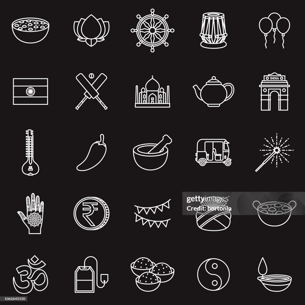 Indien-dünne Linie-Gliederung-Icon-Set