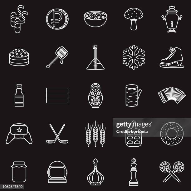 russland-dünne linie-gliederung-icon-set - ballett schuhe icon stock-grafiken, -clipart, -cartoons und -symbole