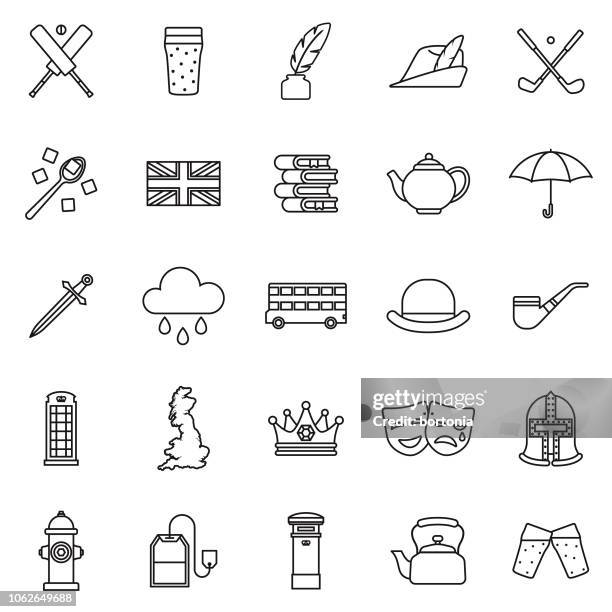 illustrations, cliparts, dessins animés et icônes de royaume uni fine ligne contour icon set - drapeau du royaume uni
