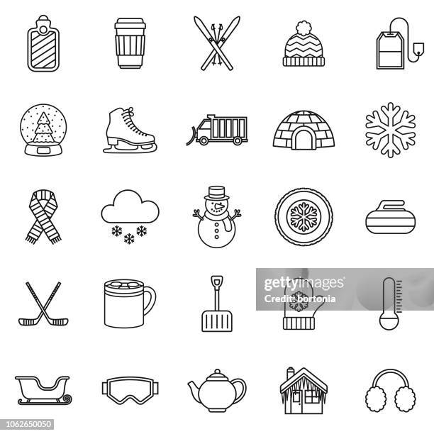 stockillustraties, clipart, cartoons en iconen met winter dunne lijn overzicht icon set - skibril