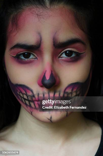 sugar skull beauty - zombie makeup stock pictures, royalty-free photos & images