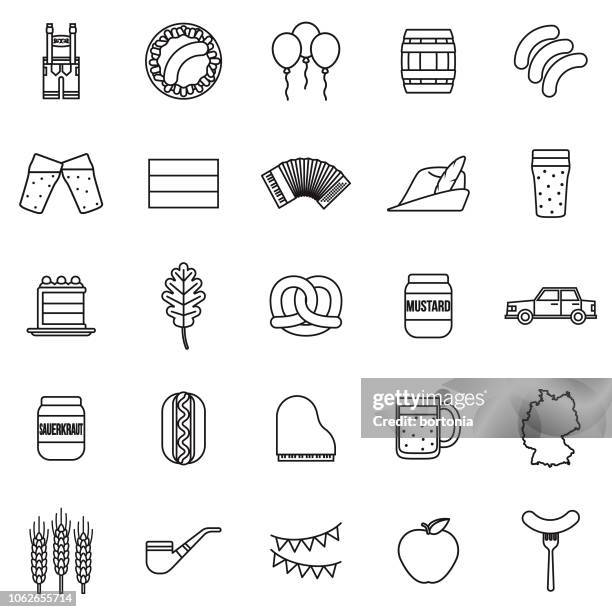 deutschland-dünne linie-gliederung-icon-set - bratwurst stock-grafiken, -clipart, -cartoons und -symbole