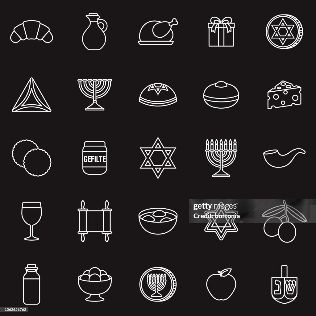 Hanukkah Thin Line Outline Icon Set