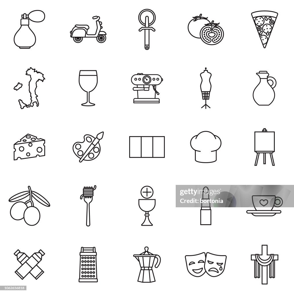 Italy Thin Line Outline Icon Set