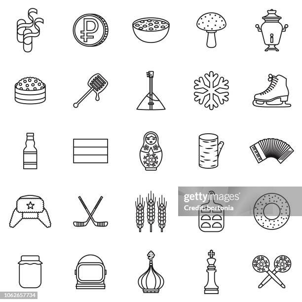 russland-dünne linie-gliederung-icon-set - ballett schuhe icon stock-grafiken, -clipart, -cartoons und -symbole