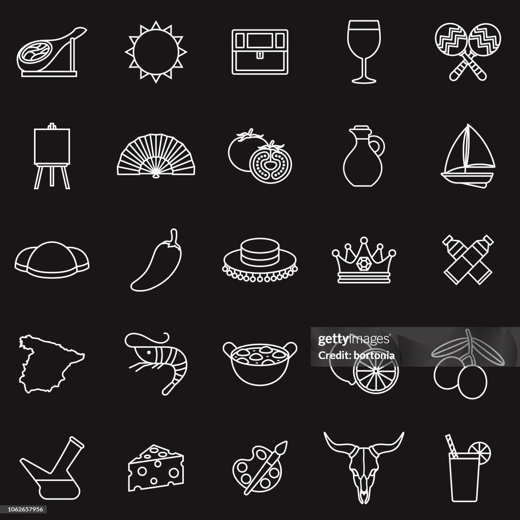 Spain Thin Line Outline Icon Set