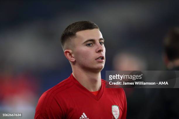 Ben Woodburn of Wales during the UEFA Nations League B group four match between Wales and Denmark at Cardiff City Stadium on November 16, 2018 in...