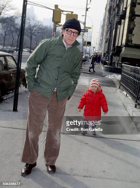 Woody Allen and daughter Dylan O'Sullivan Farrow during Woody Allen and His Daughter Dylan Sighting in New York City - November 12, 1988 at Manhattan...