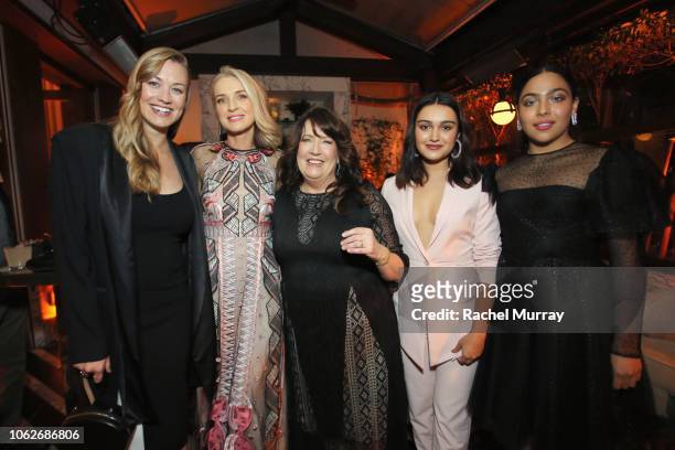 Yvonne Strahovski, Ever Carradine, Ann Dowd, Ariela Barer, and Allegra Acosta attend the 2018 Hulu Holiday Party at Cecconi's Restaurant on November...
