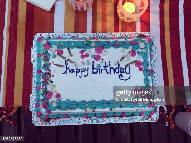 close up of a birthday cake - birthday cake overhead stock pictures, royalty-free photos & images