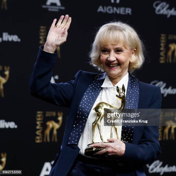 Lieselotte Pulver poses with award during the 70th Bambi Awards winners board at Stage Theater on November 16, 2018 in Berlin, Germany.