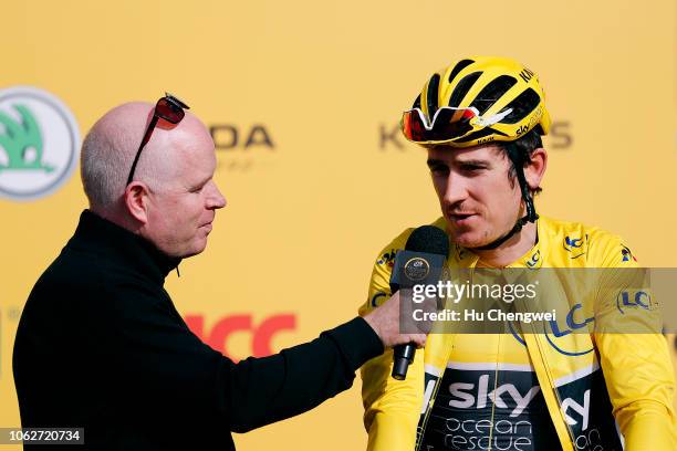 Start / Geraint Thomas of Great Britain and Team Sky Yellow Leader Jersey / Team Presentation / during the 2nd Tour de France Shanghai Criterium /...