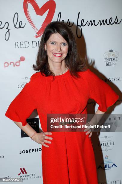 Journalist at LCI Magali Lunel, dressed by Tibi, attends the "Sauvez le Coeur des Femmes - Red Defile" Show at Hotel Marriot on November 16, 2018 in...