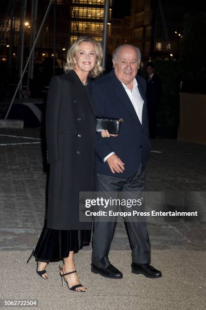 Flora Perez and Amancio Ortega seen attending Marta Ortega's Wedding pre-party at Nautical Club on November 16, 2018 in A Coruna, Spain.