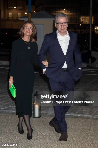 Pablo isla and wife are seen attending Marta Ortega's Wedding pre-party at Nautical Club on November 16, 2018 in A Coruna, Spain.