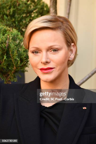 Princess Charlene of Monaco attends the Christmas Gifts Distribution on November 17, 2018 in Monte-Carlo, Monaco.