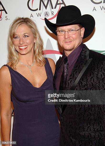 Tracy Lawrence and wife Becca Lawrence during The 39th Annual CMA Awards - Arrivals at Madison Square Garden in New York City, New York, United...