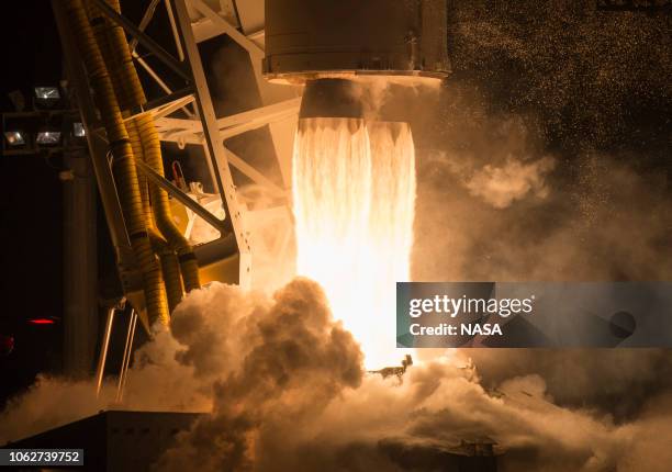 The Northrop Grumman Antares rocket, with Cygnus resupply spacecraft onboard, launches from Pad-0A at NASA's Wallops Flight Facility on November 17,...