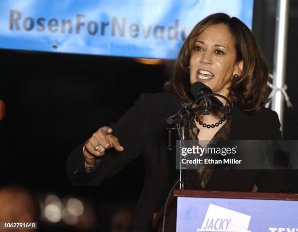 Sen. Kamala Harris speaks at a get-out-the-vote rally in support of U.S. Rep. And U.S. Senate candidate Jacky Rosen at First Friday in the Downtown...